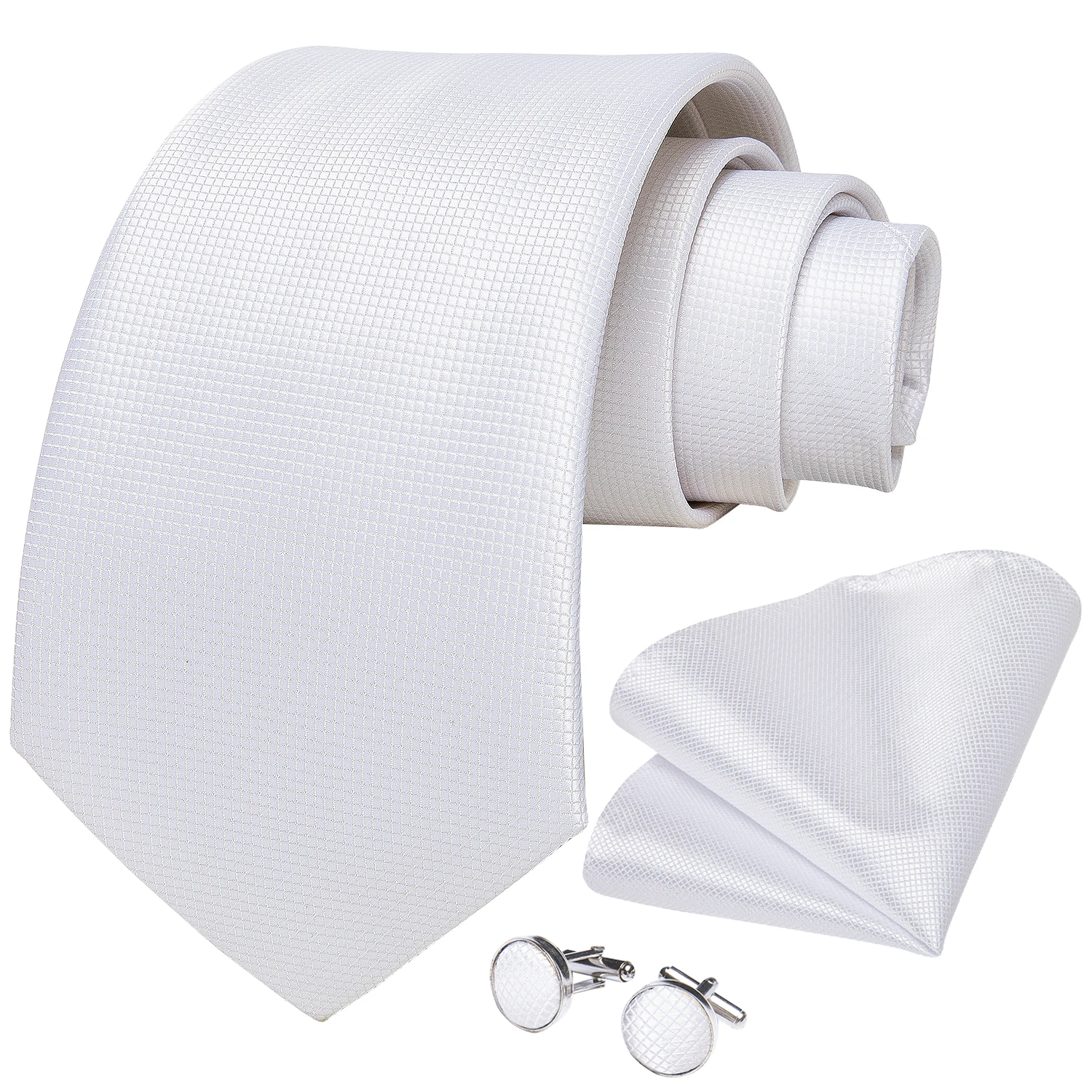 8cm Men Tie White Solid Necktie Men's Formal Wedding Party Ties Cufflinks Hanky Flower Brooch Set Men Gift Corbatas DiBanGu