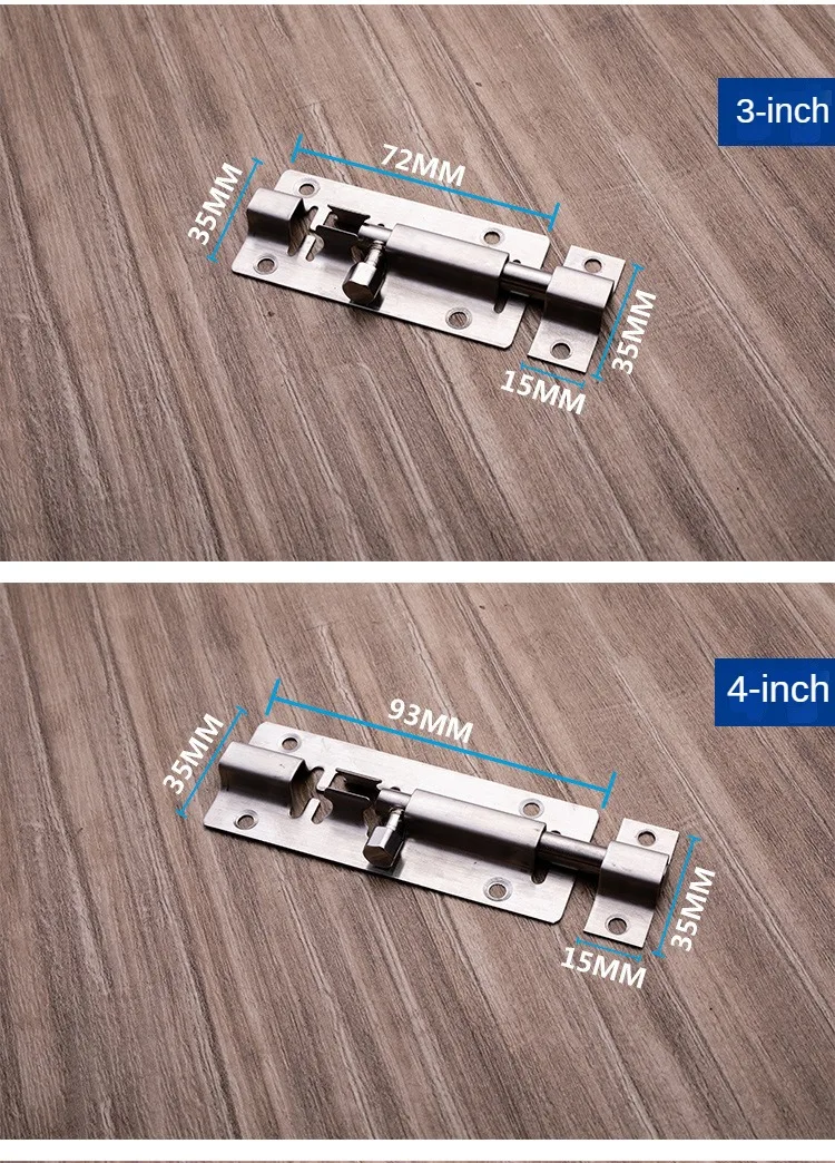 Apstelle 1Pcs 1.5/2/2.5/3/4/5/6/8/10/12 Inch Stainless Steel Door Latch Sliding Lock Bolt Latch Hasp Staple Gate Safety Lock