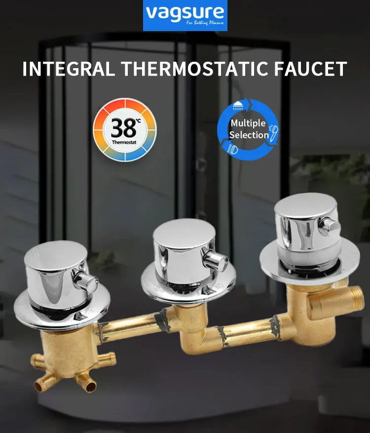 New Triple Handle Thermostatic Brass Shower Faucet Shower Room Auto Thermostatic Control Valve Mixer Tap 2/3/4/5 Way Diverter