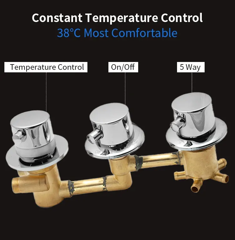 New Triple Handle Thermostatic Brass Shower Faucet Shower Room Auto Thermostatic Control Valve Mixer Tap 2/3/4/5 Way Diverter
