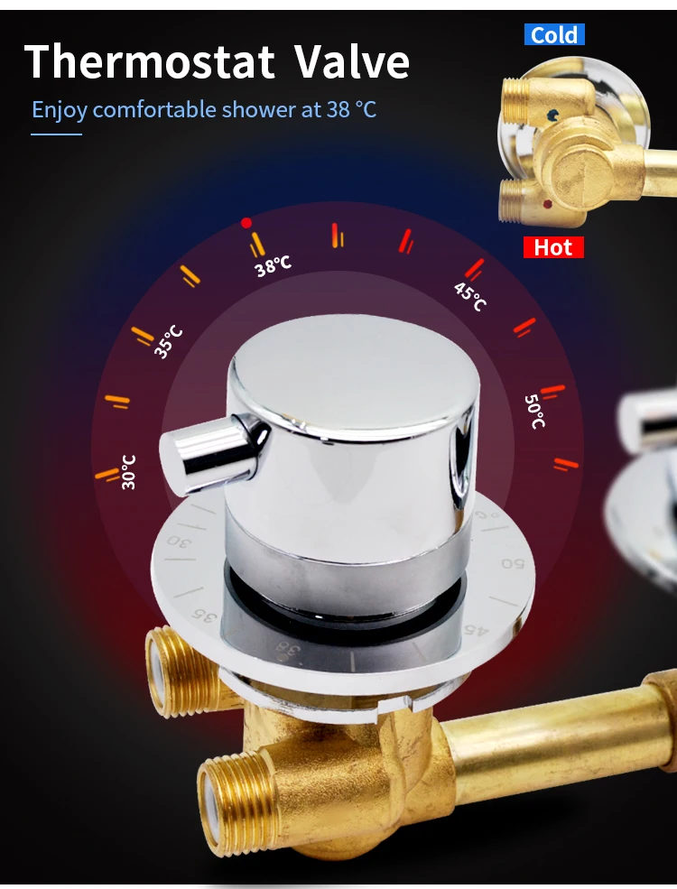 New Triple Handle Thermostatic Brass Shower Faucet Shower Room Auto Thermostatic Control Valve Mixer Tap 2/3/4/5 Way Diverter