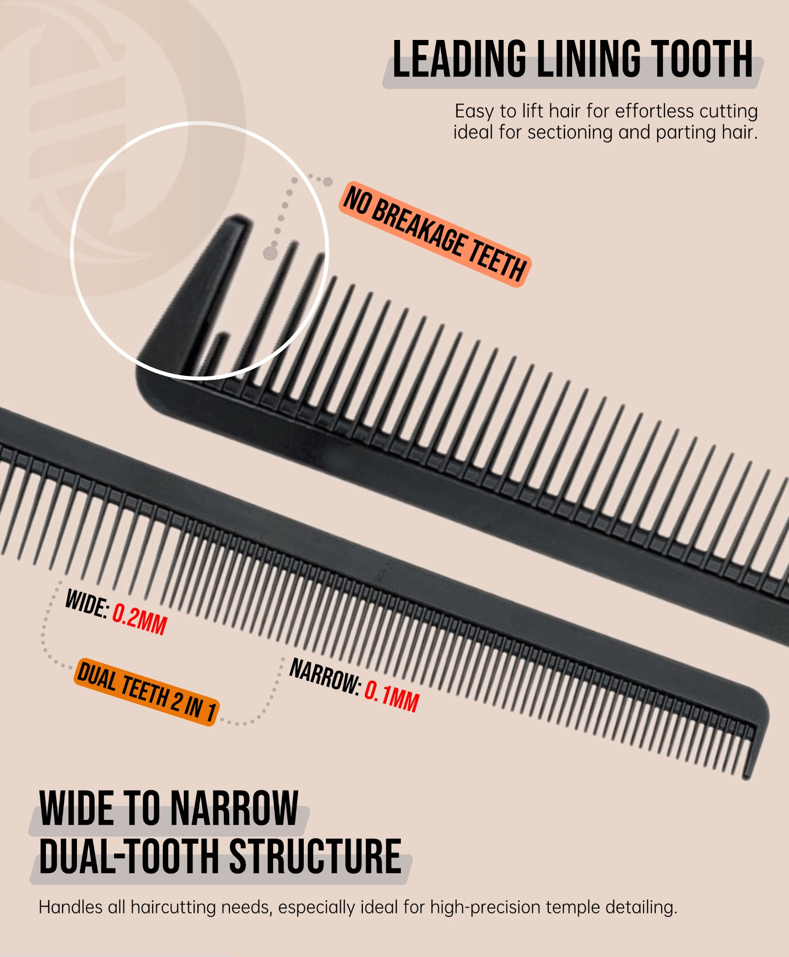 2Pcs NEW Professional Barber Dual Spining Comb Wide and Fine Tooth Cutting Comb Taper Comb for Salon Hairdressing Accessories