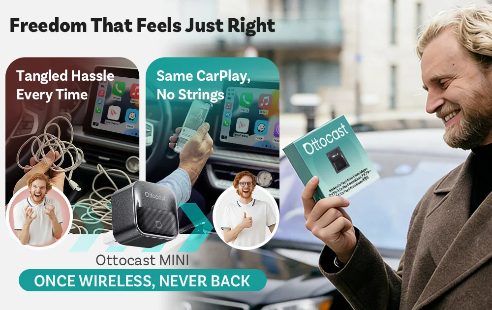 Ottocast Mini Core Wireless CarPlay Adapter Android Auto Adapter Wired to Wireless Dongle Fast Auto Reconnect Plug and Play NEW