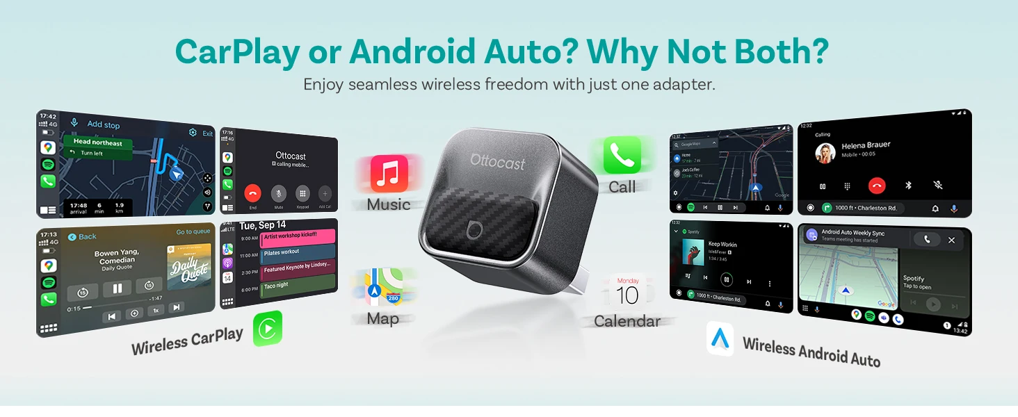 Ottocast Mini Core Wireless CarPlay Adapter Android Auto Adapter Wired to Wireless Dongle Fast Auto Reconnect Plug and Play NEW