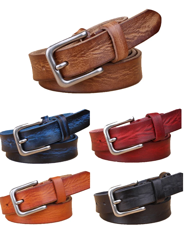 MaiKun Thin Belts for Women Unisex Genuine Leather Belt Female Metal Pin Buckle Belt
