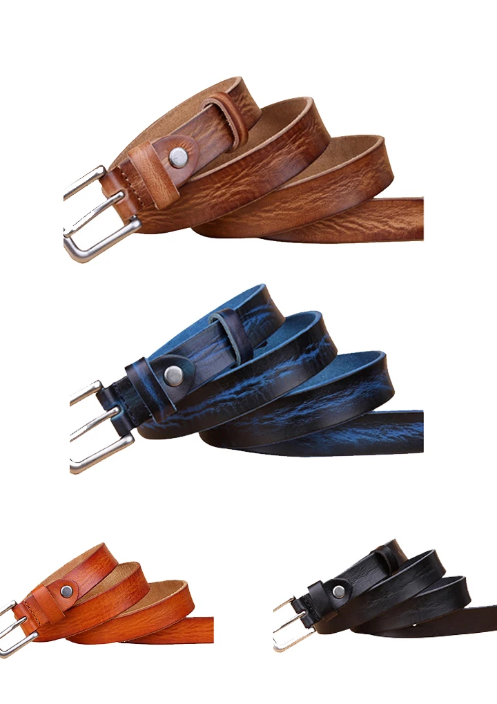 MaiKun Thin Belts for Women Unisex Genuine Leather Belt Female Metal Pin Buckle Belt