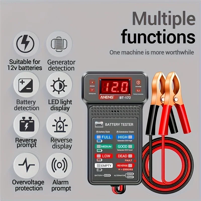 Smart Car Battery Tester, Suitable for Home Self-Checking/Repair Shops, One-Click Diagnosis of Life Span and Capacity, Quick Fault Identification, Intuitive Data Display, Compatible with Multiple Car Models, a Tester That Can Be Used in 10 Different Scenarios