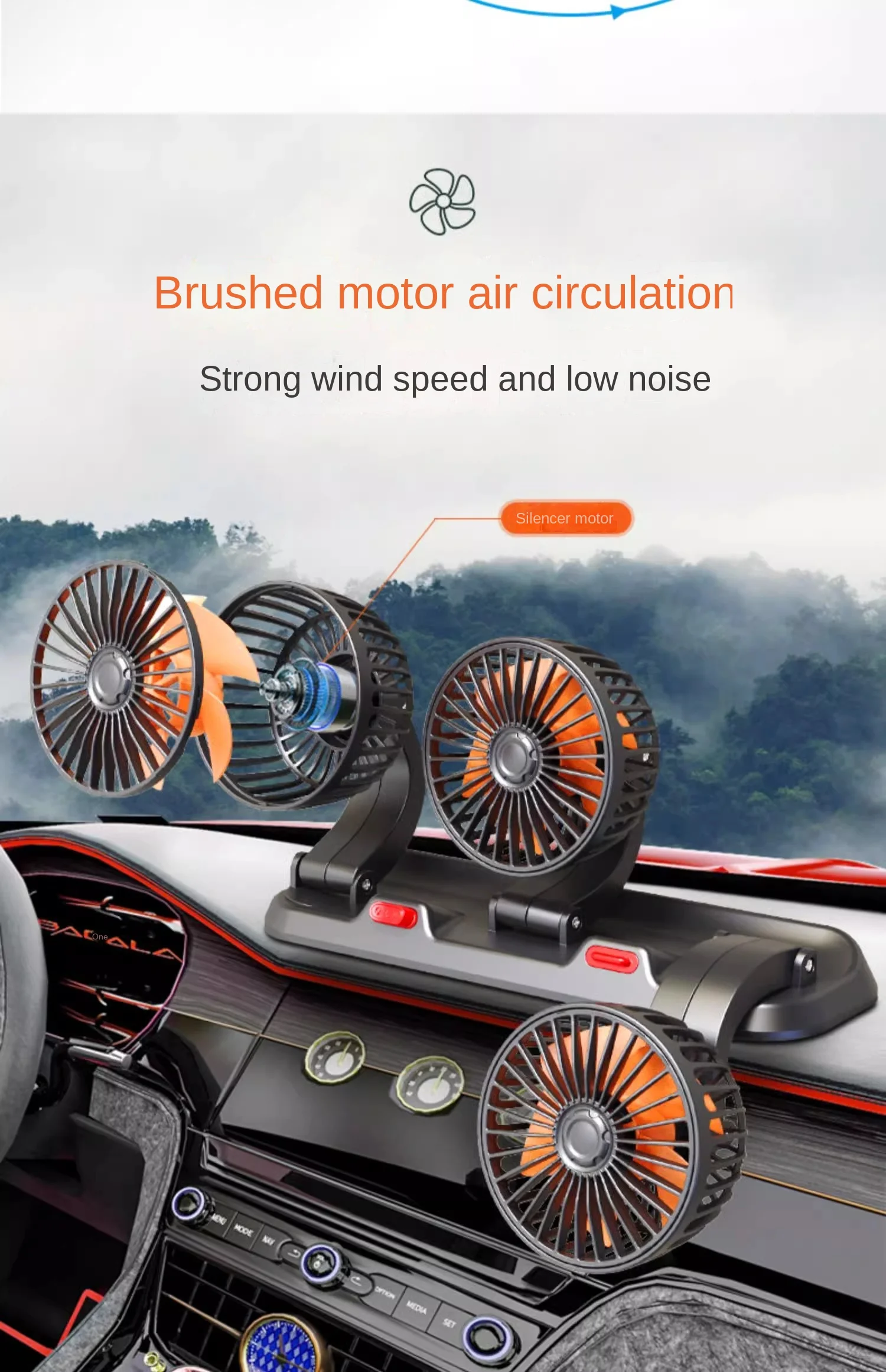 Car Fan 5V 12V 24V Car Cooling Fan 360° Adjustable Dual Head Air Fan USB 2Speeds Automotive Electric Fan For Dashboard RV Truck