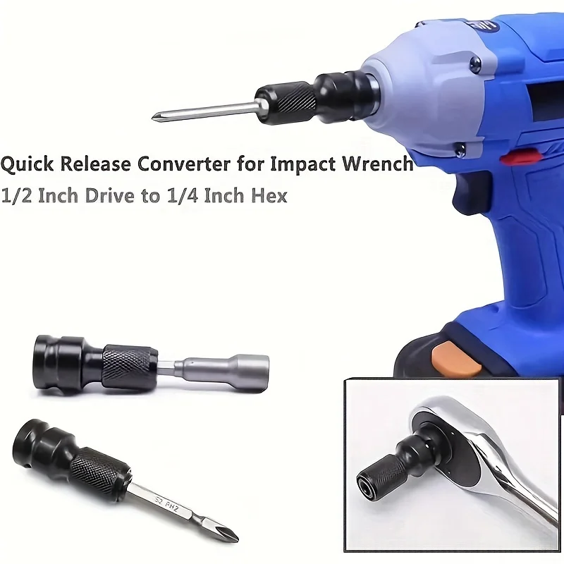 1/2 Square to 1/4 Hexagon Ratchet Sleeve Impact Wrench Sleeve Set Adapter Wrench Drive Converter Quick Release Tool
