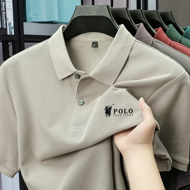 Men's premium summer polo shirt, quick drying, breathable, casual, business fashion, sports, short sleeved, men's clothing