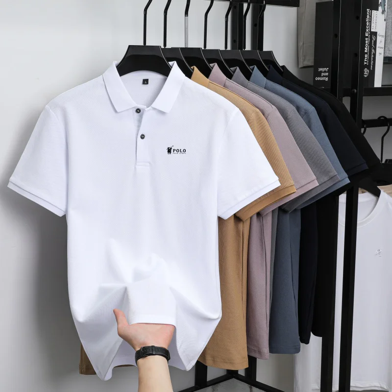 Men's premium summer polo shirt, quick drying, breathable, casual, business fashion, sports, short sleeved, men's clothing
