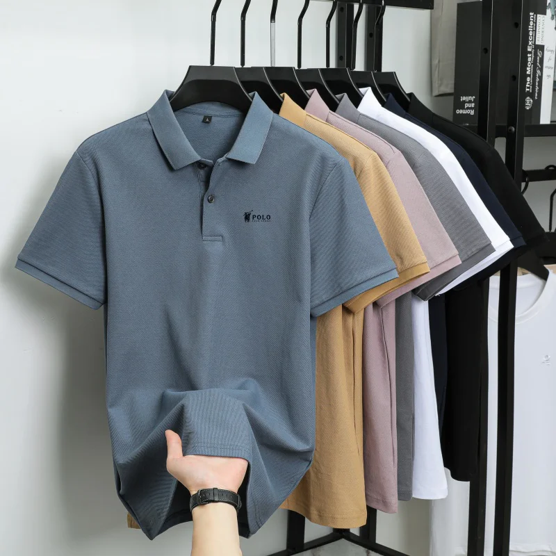 Men's premium summer polo shirt, quick drying, breathable, casual, business fashion, sports, short sleeved, men's clothing
