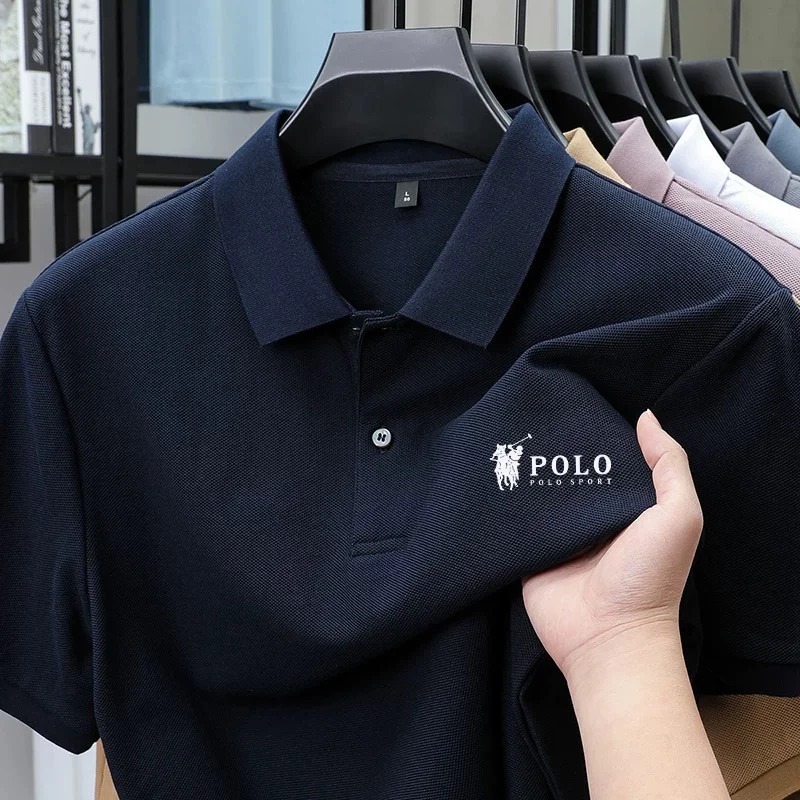 Men's premium summer polo shirt, quick drying, breathable, casual, business fashion, sports, short sleeved, men's clothing
