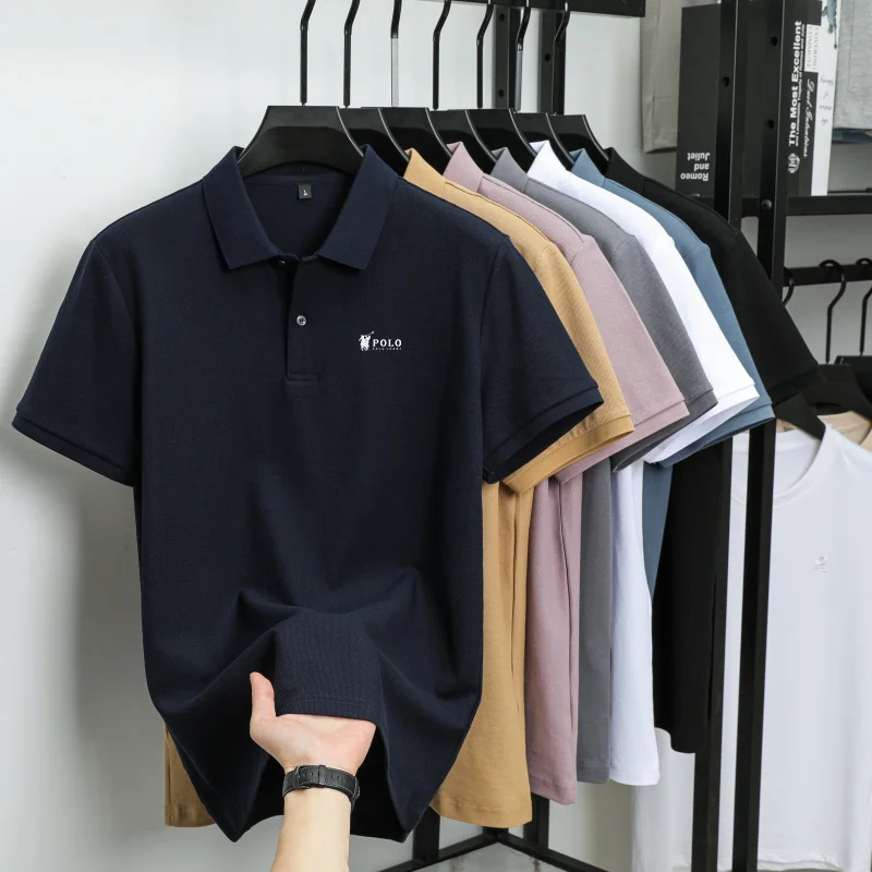 Men's premium summer polo shirt, quick drying, breathable, casual, business fashion, sports, short sleeved, men's clothing