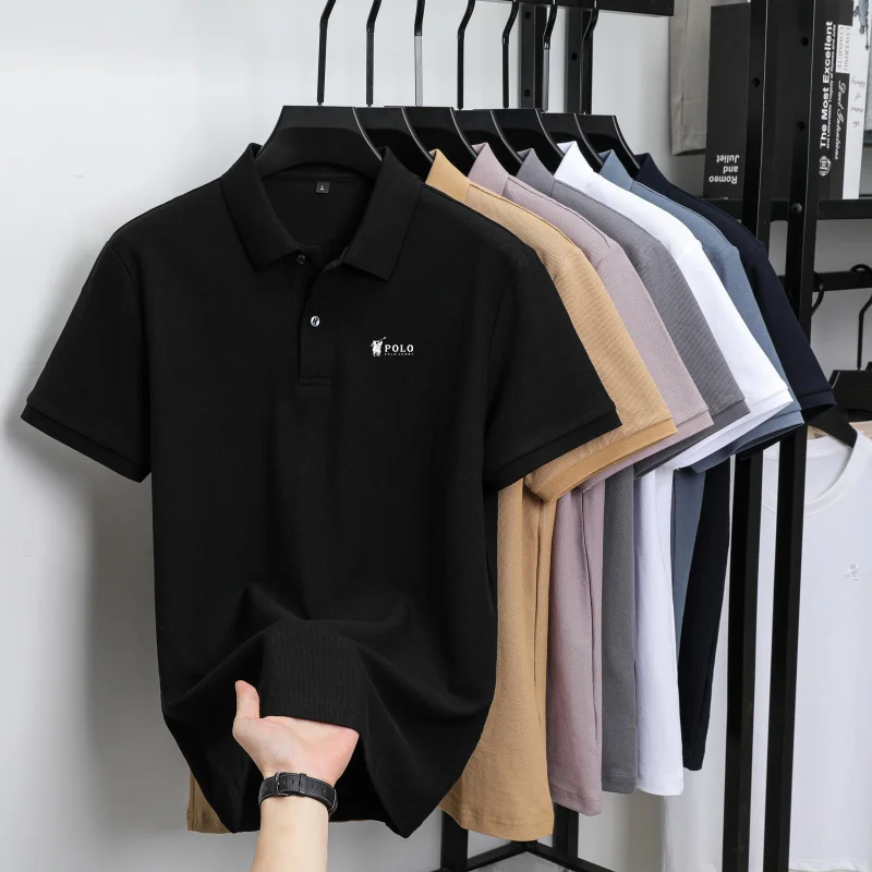 Men's premium summer polo shirt, quick drying, breathable, casual, business fashion, sports, short sleeved, men's clothing