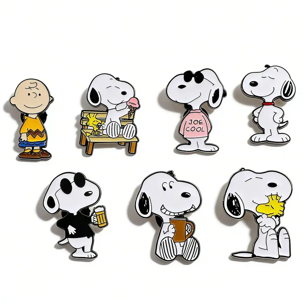 7Pcs Snoopy Enamel Pin Set Cartoon Charlie Brown Woodstock Brooch Lapel Pins for Backpack Clothes Badge Cute Fans Gift