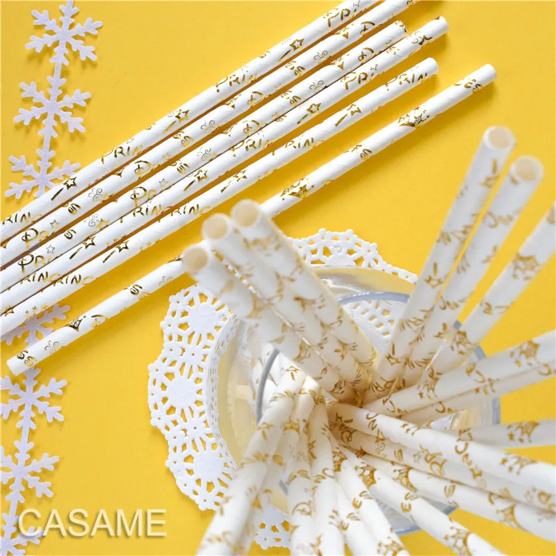 25pcs Metallic Gold heart star Foil Stripe Paper Straws Silver chevron Wedding Party Decor