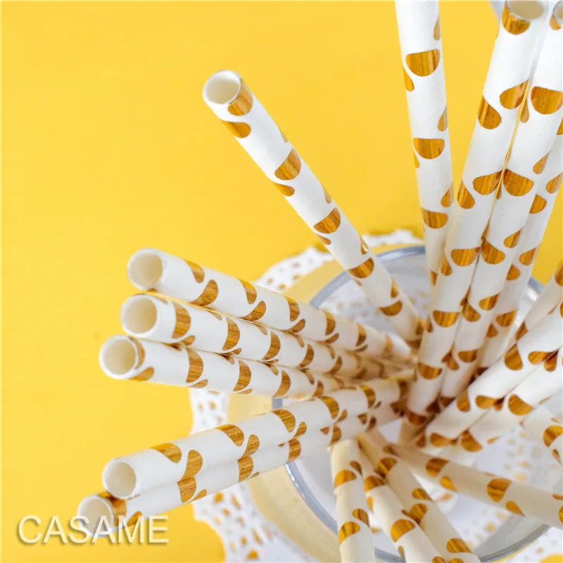 25pcs Metallic Gold heart star Foil Stripe Paper Straws Silver chevron Wedding Party Decor