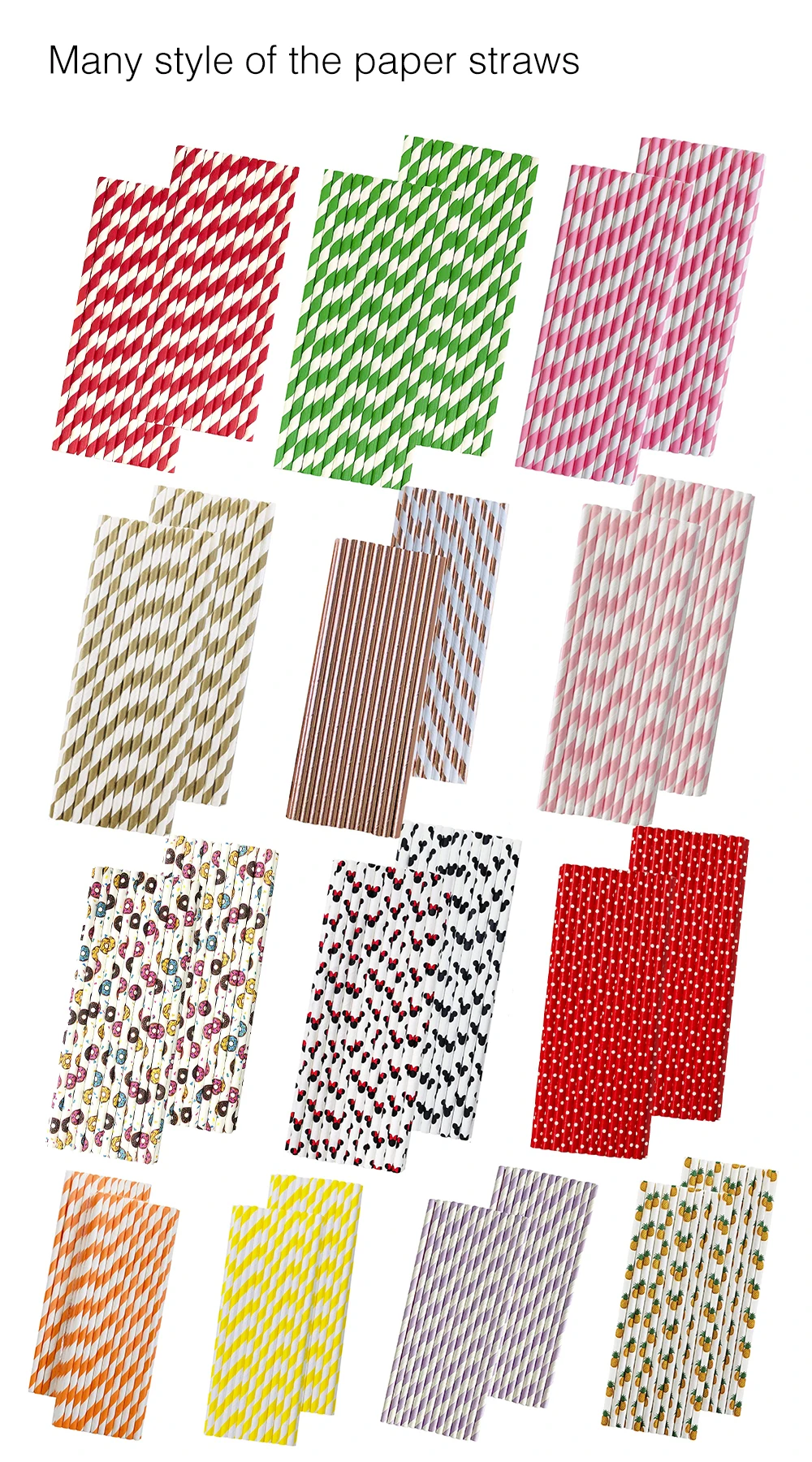 25pcs Metallic Gold heart star Foil Stripe Paper Straws Silver chevron Wedding Party Decor