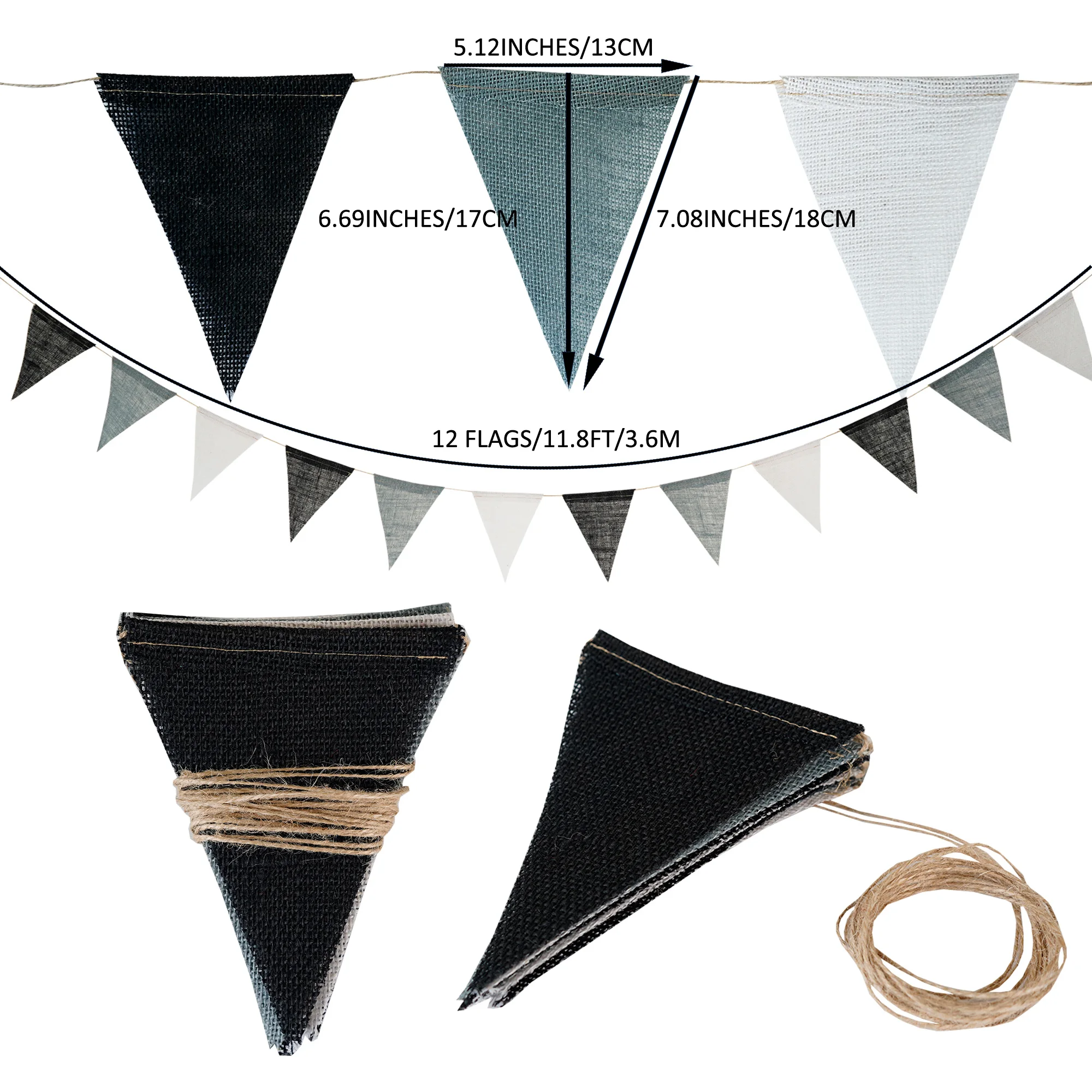 12 Flags/13 Flags Pennant flags Hessian Wedding Party Decor Bunting Vintage Photo Prop Banners Home Baby Shower Carnival Garland
