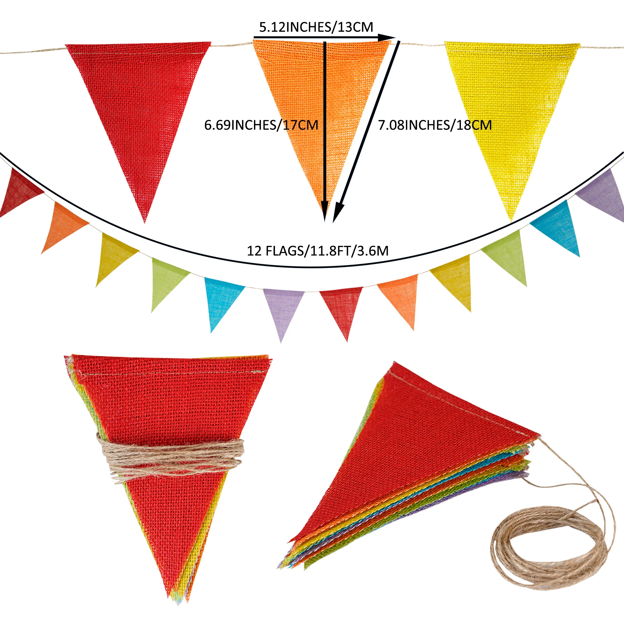 12 Flags/13 Flags Pennant flags Hessian Wedding Party Decor Bunting Vintage Photo Prop Banners Home Baby Shower Carnival Garland
