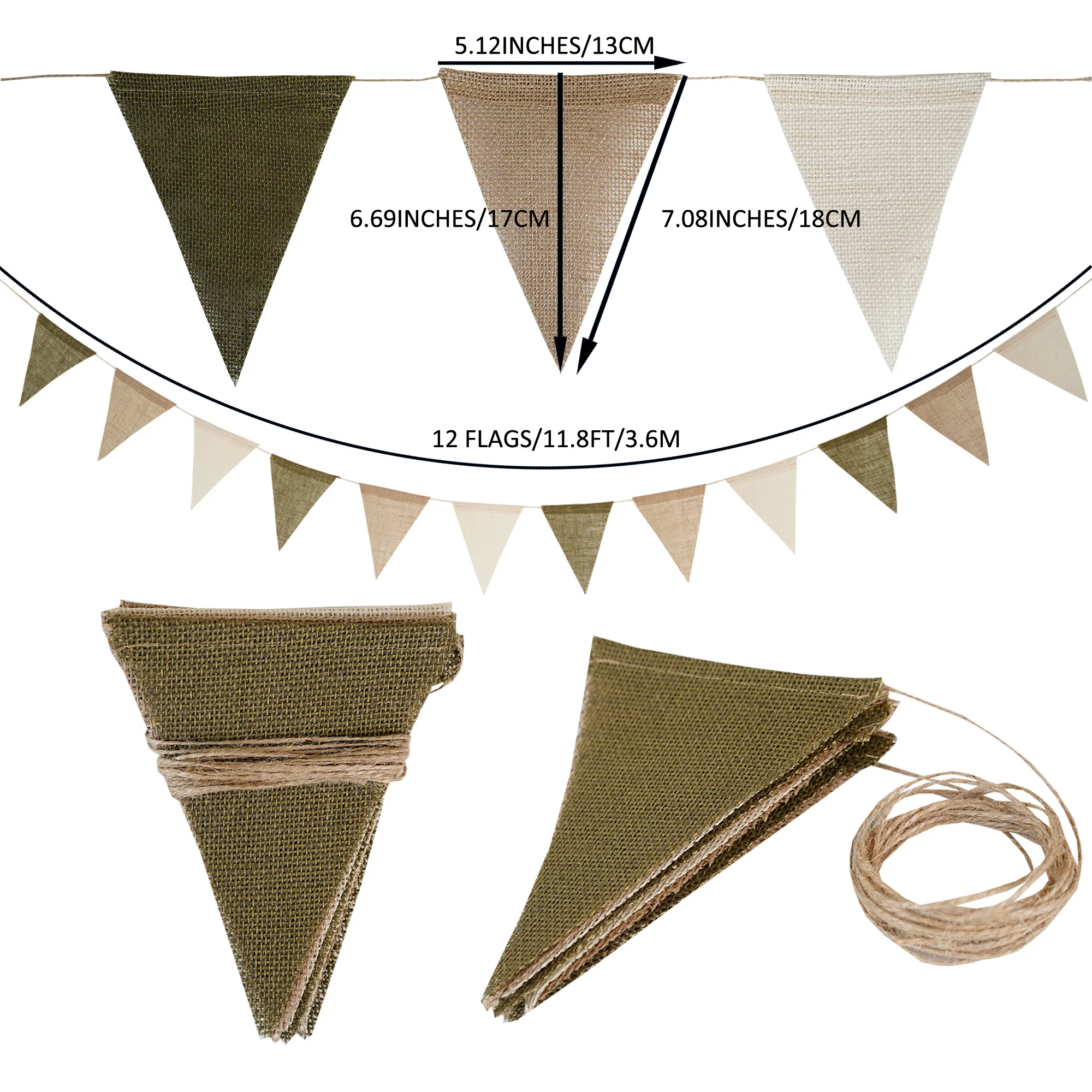 12 Flags/13 Flags Pennant flags Hessian Wedding Party Decor Bunting Vintage Photo Prop Banners Home Baby Shower Carnival Garland