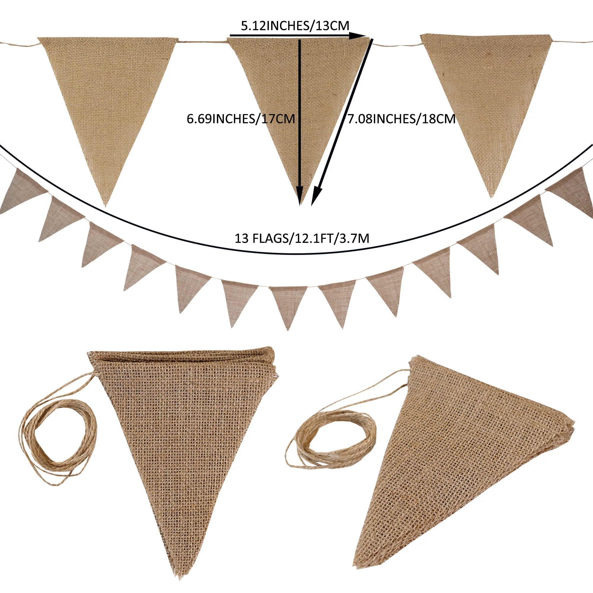 12 Flags/13 Flags Pennant flags Hessian Wedding Party Decor Bunting Vintage Photo Prop Banners Home Baby Shower Carnival Garland
