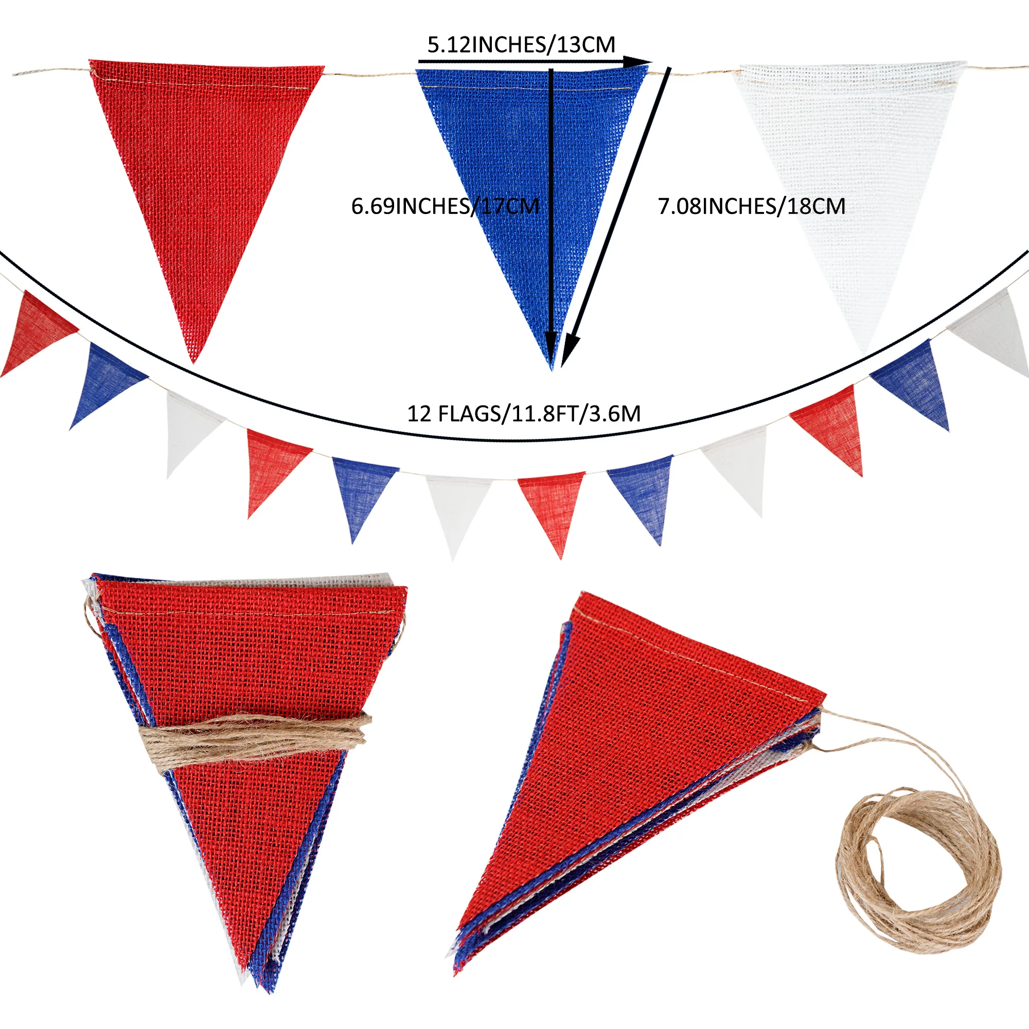 12 Flags/13 Flags Pennant flags Hessian Wedding Party Decor Bunting Vintage Photo Prop Banners Home Baby Shower Carnival Garland
