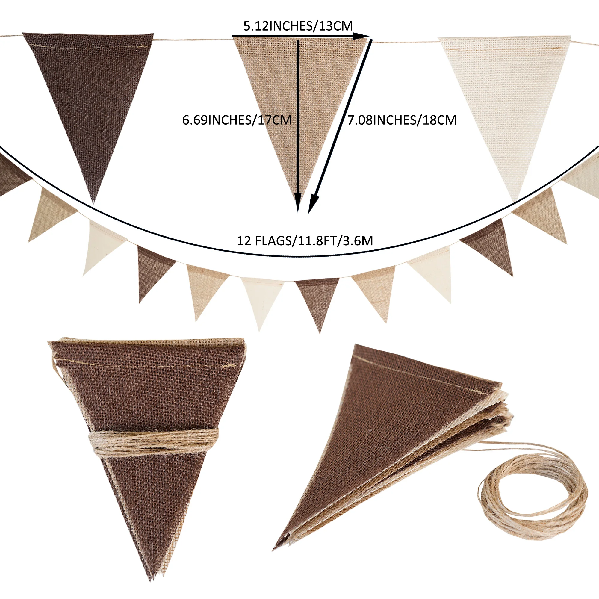 12 Flags/13 Flags Pennant flags Hessian Wedding Party Decor Bunting Vintage Photo Prop Banners Home Baby Shower Carnival Garland
