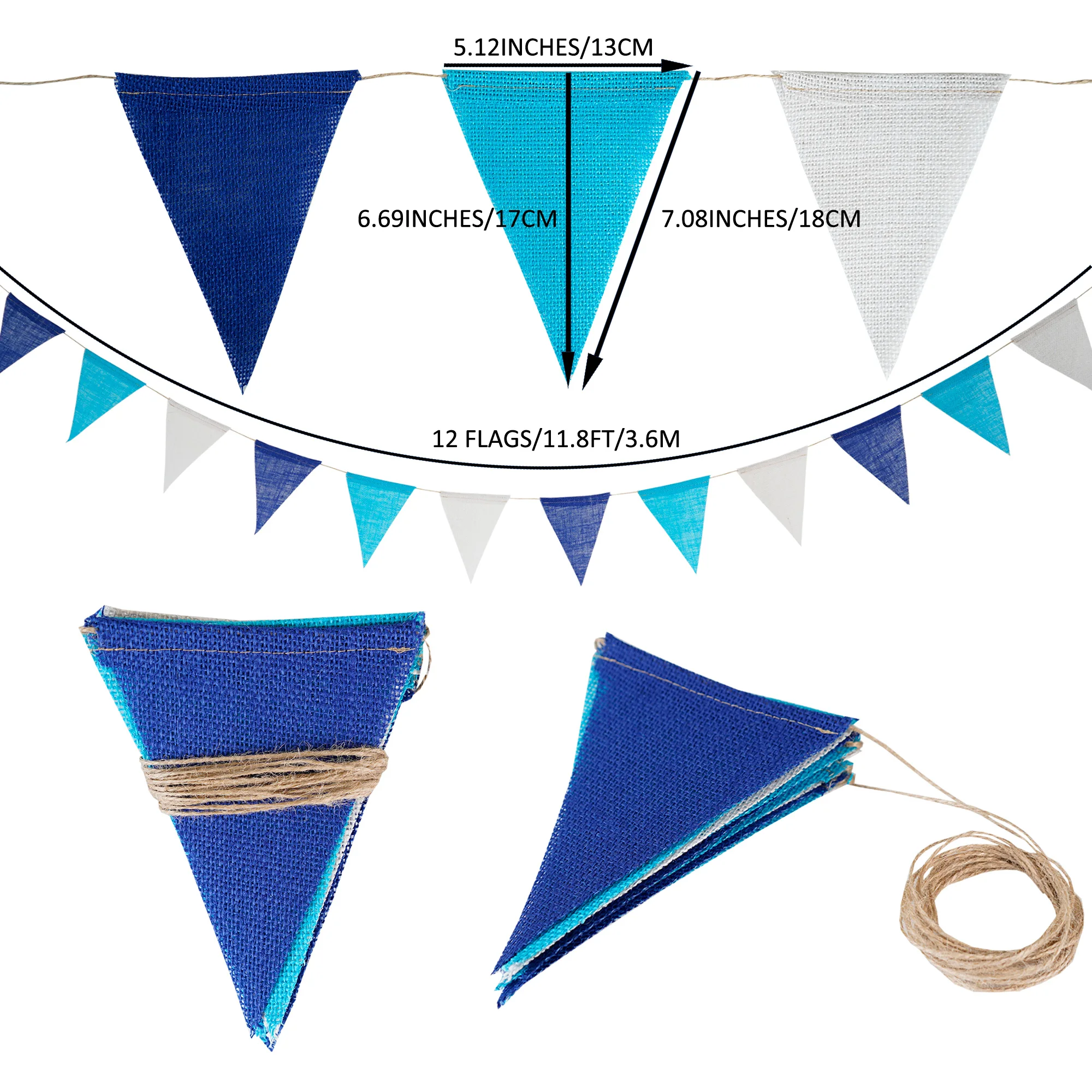 12 Flags/13 Flags Pennant flags Hessian Wedding Party Decor Bunting Vintage Photo Prop Banners Home Baby Shower Carnival Garland