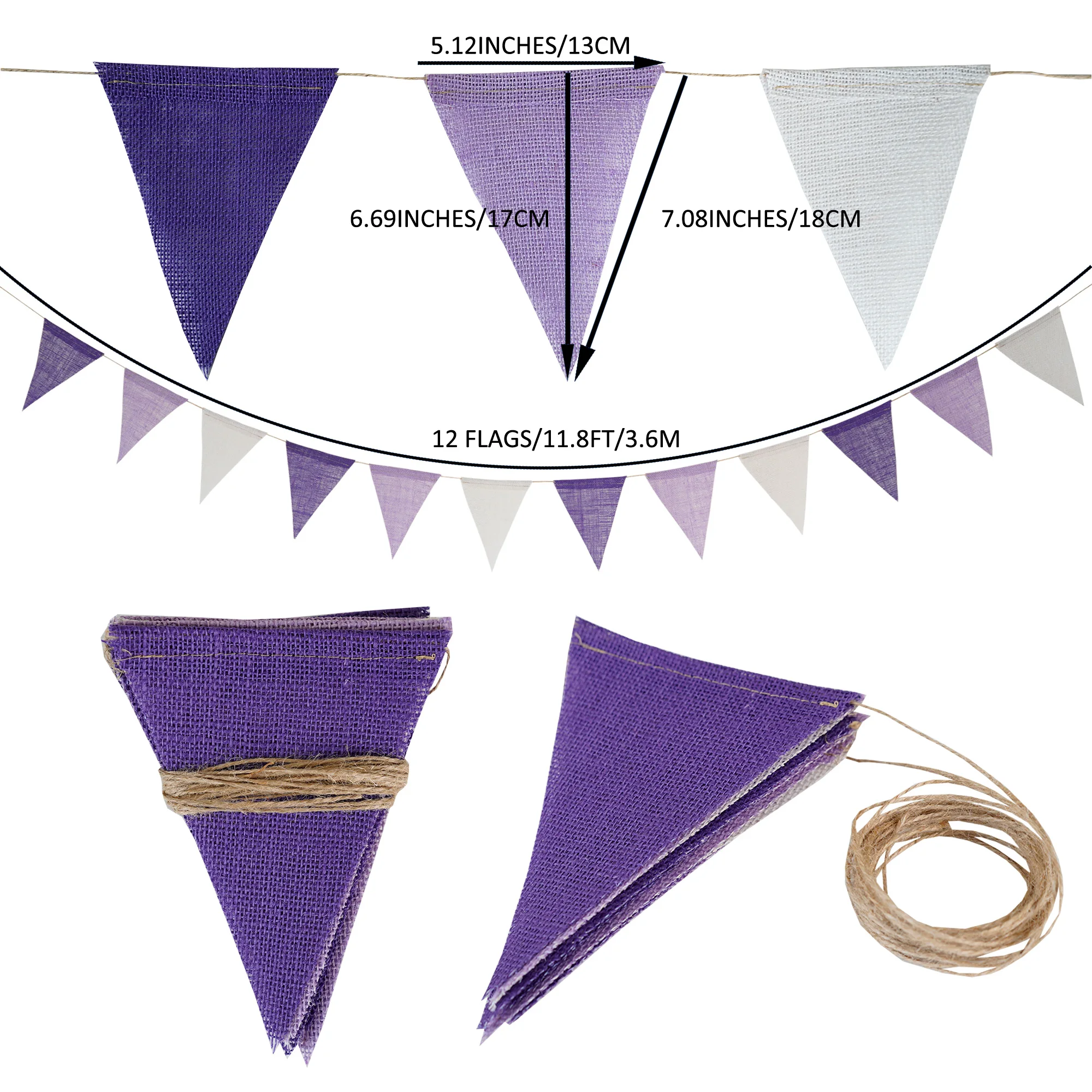 12 Flags/13 Flags Pennant flags Hessian Wedding Party Decor Bunting Vintage Photo Prop Banners Home Baby Shower Carnival Garland