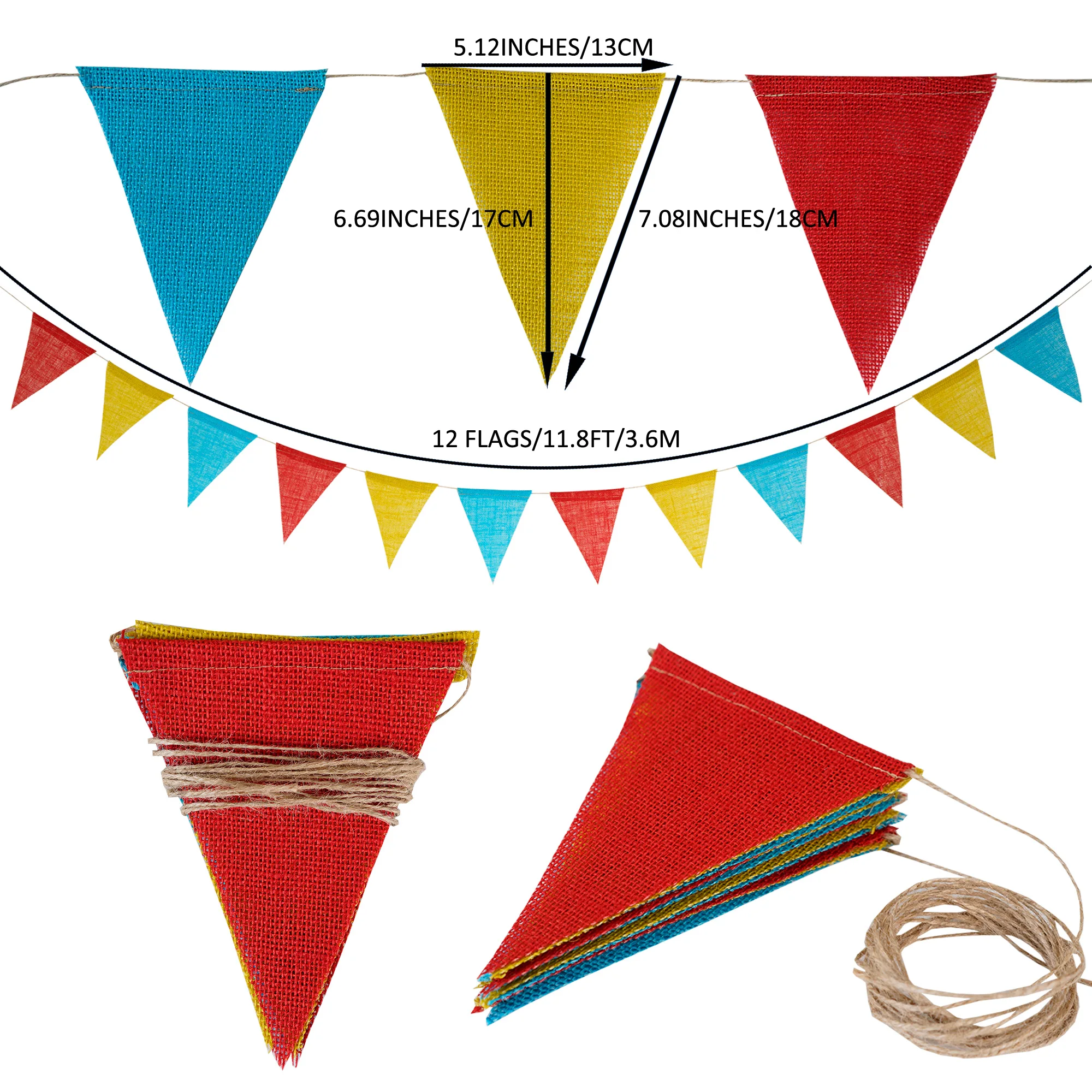 12 Flags/13 Flags Pennant flags Hessian Wedding Party Decor Bunting Vintage Photo Prop Banners Home Baby Shower Carnival Garland