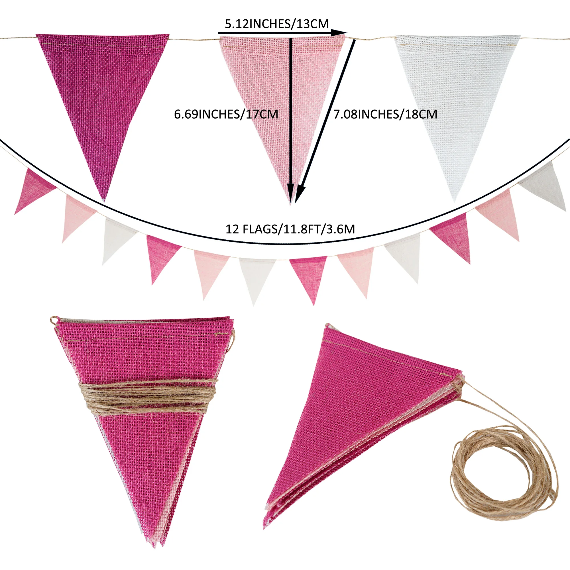 12 Flags/13 Flags Pennant flags Hessian Wedding Party Decor Bunting Vintage Photo Prop Banners Home Baby Shower Carnival Garland