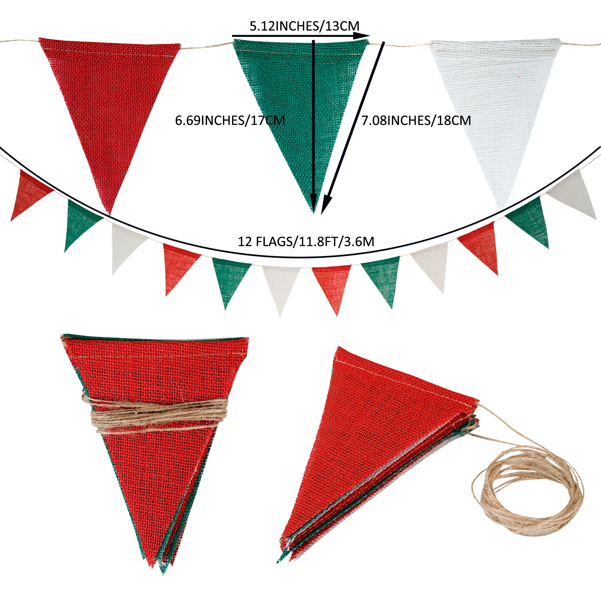 12 Flags/13 Flags Pennant flags Hessian Wedding Party Decor Bunting Vintage Photo Prop Banners Home Baby Shower Carnival Garland