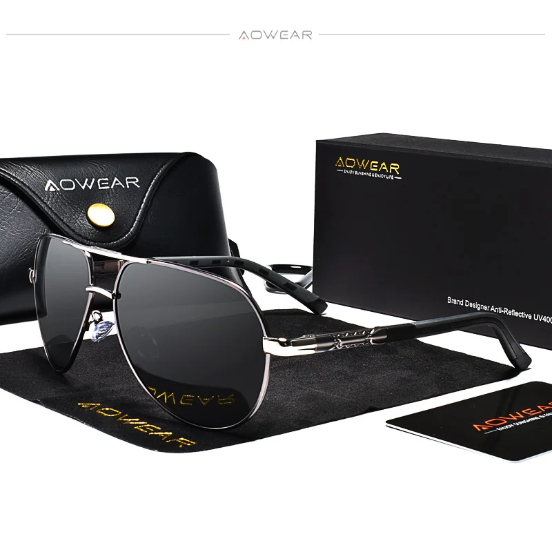 AOWEAR Aviation Polarized Sunglasses Men Aluminum Driving Mirror Sun Glasses Male Brand Designer Retro Eyewear Accessories gafas