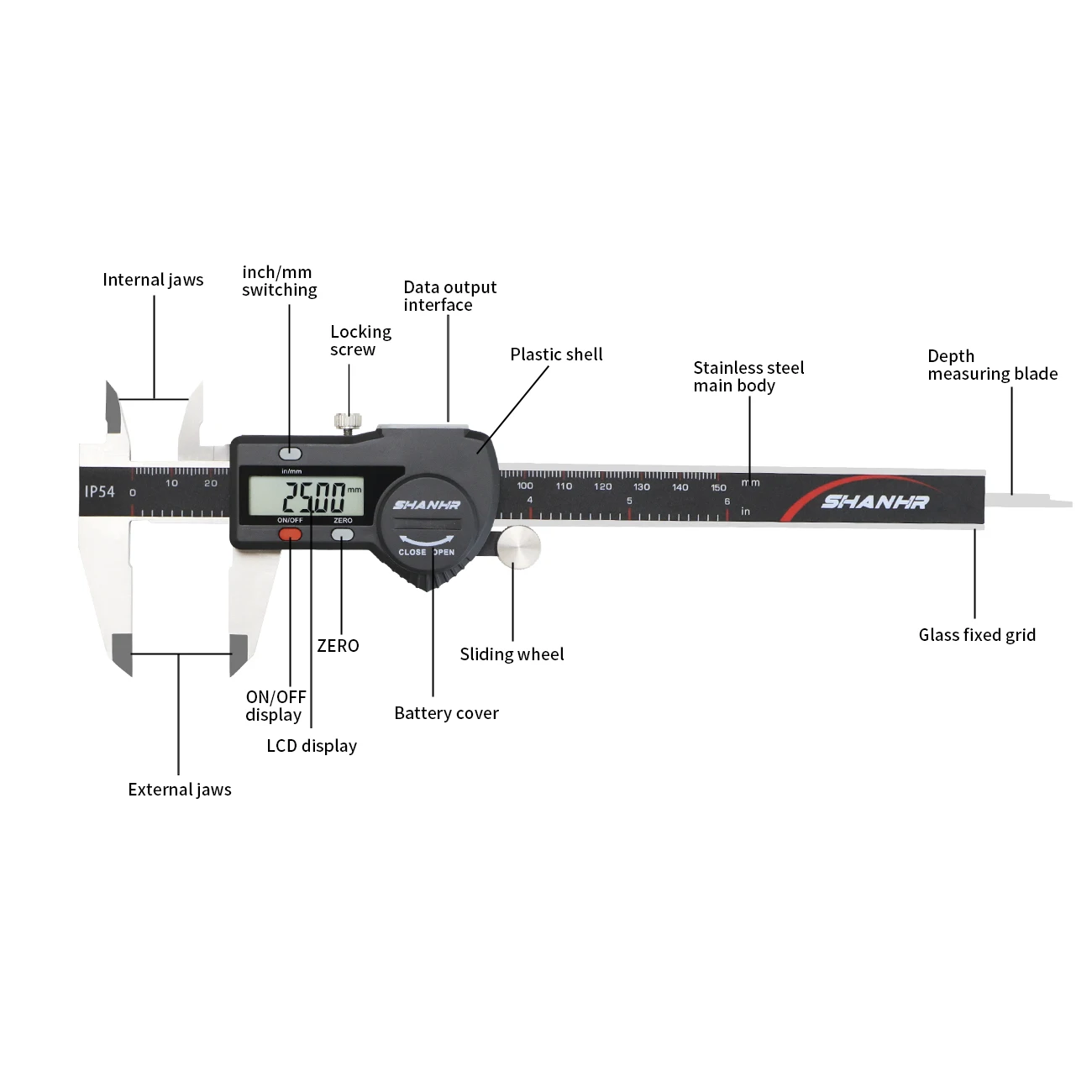 SHANHR Hardened Stainless Steel 0-150 mm Digital Caliper Messschieber Caliper Electronic Vernier Micrometro