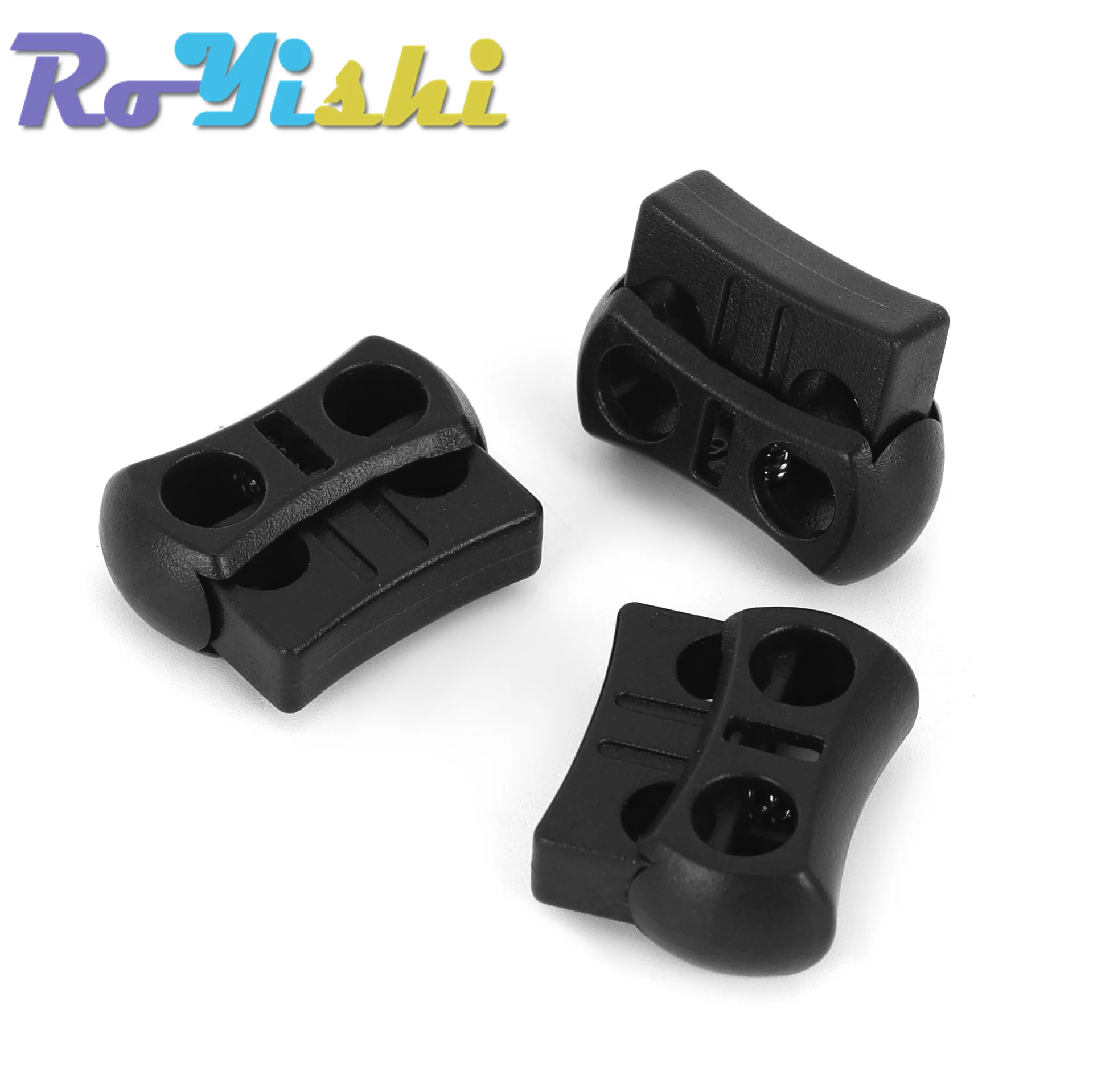 10 Pcs/Pack 2 Holes Cord Lock Toggle Stopper Plastic Toggle Clip Black 15mm*20mm*7.5mm
