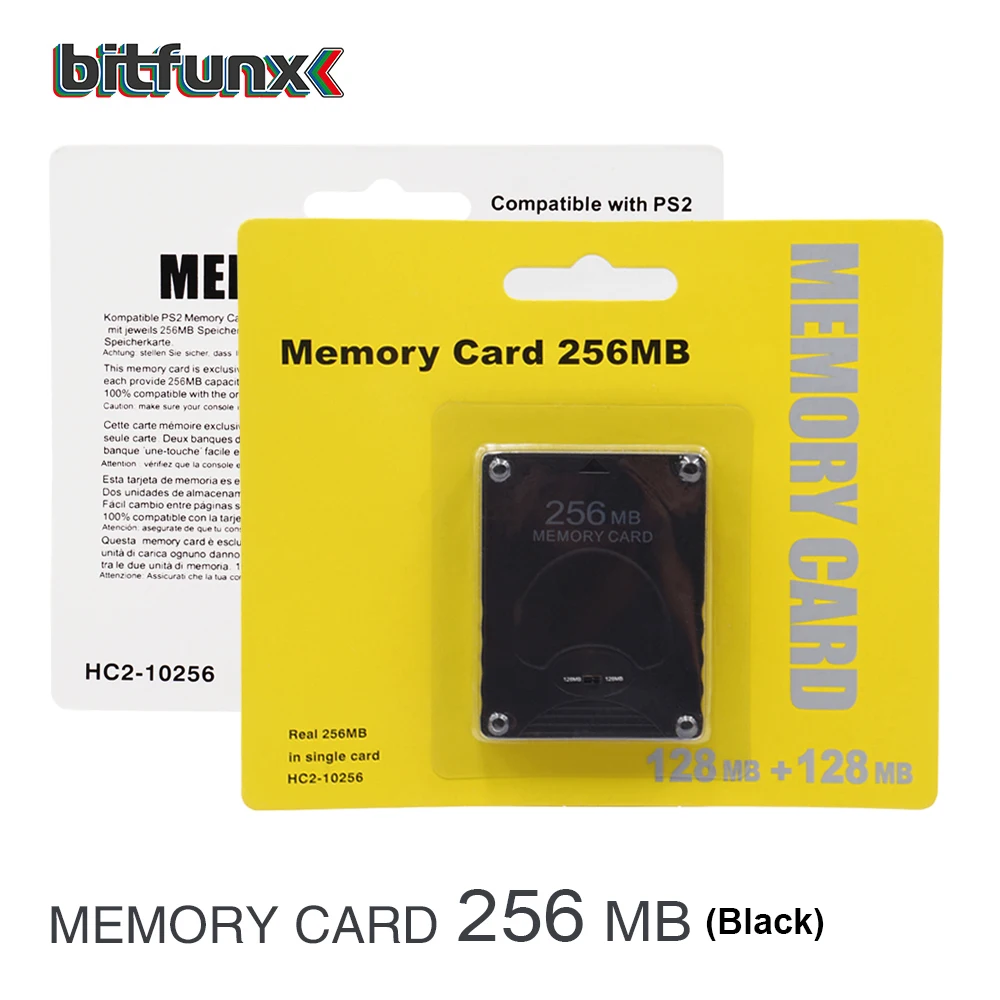 Bitfunx Black Empaty Memory 8Card 8MB/16MB/32MB/64MB/128MB/256MB Game Save for Playstation 2 PS2 Game Console