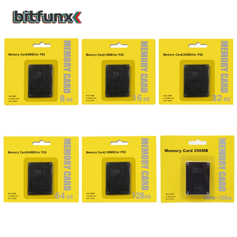 Bitfunx Black Empaty Memory 8Card 8MB/16MB/32MB/64MB/128MB/256MB Game Save for Playstation 2 PS2 Game Console