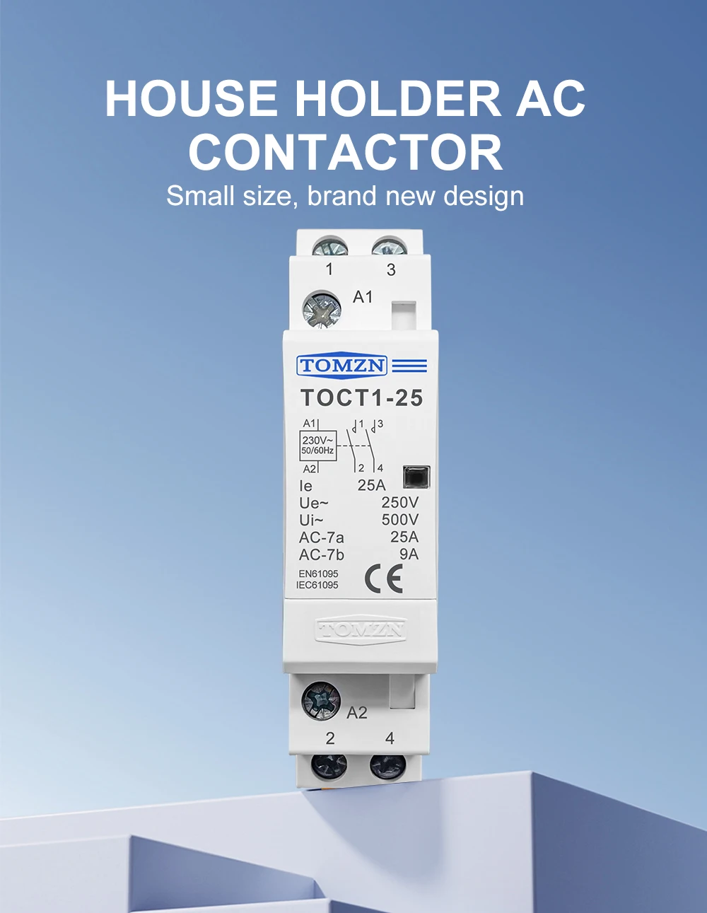 TOMZN TOCT1 2P 16A 20A 25A 220V/230V 50/60Hz Din Rail Household AC Modular Contactor 2NO or 1NO 1NC
