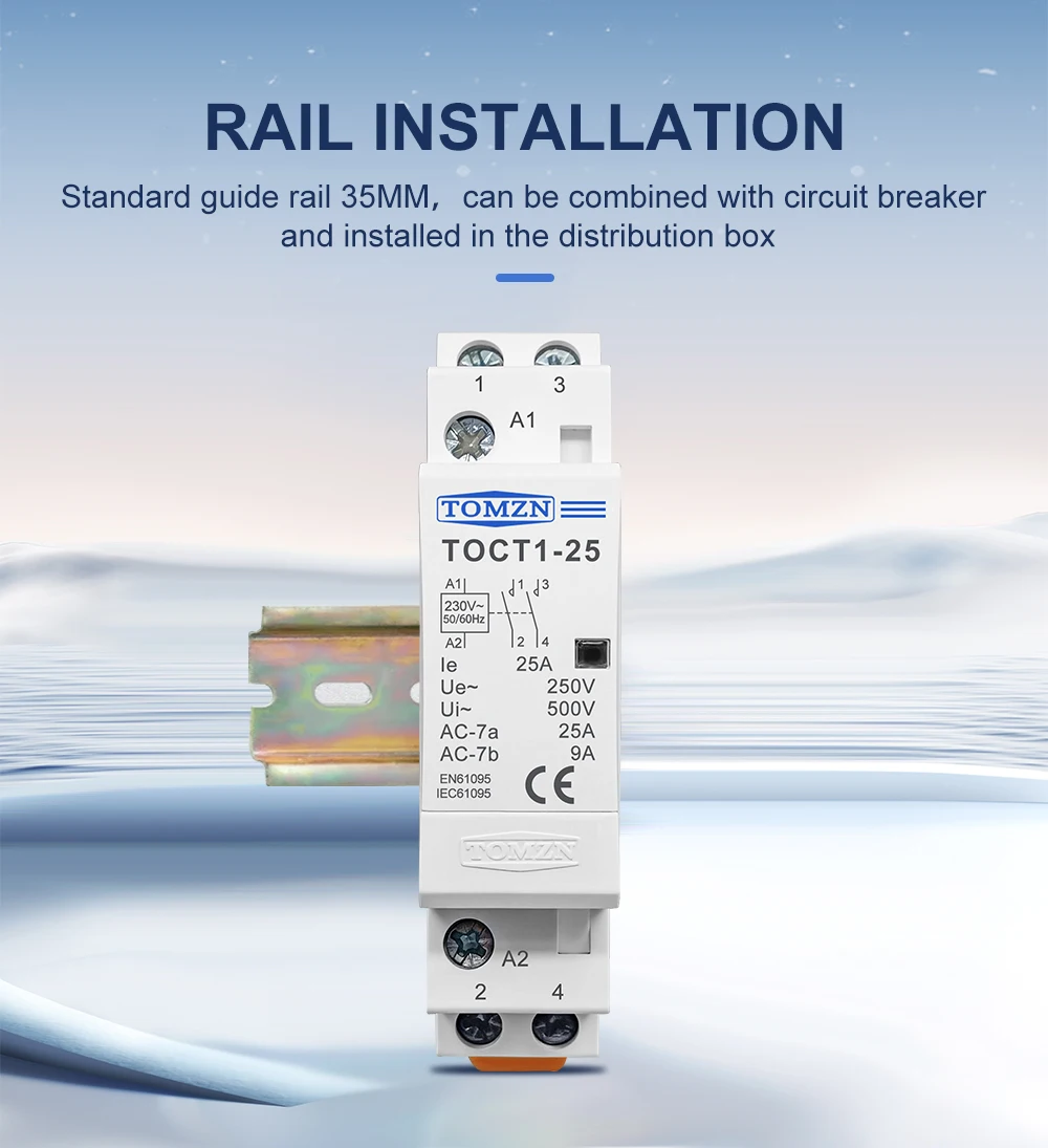TOMZN TOCT1 2P 16A 20A 25A 220V/230V 50/60Hz Din Rail Household AC Modular Contactor 2NO or 1NO 1NC