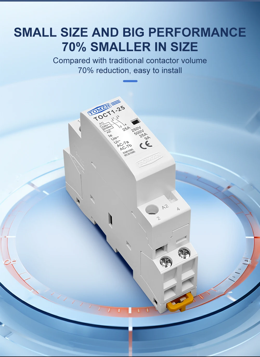 TOMZN TOCT1 2P 16A 20A 25A 220V/230V 50/60Hz Din Rail Household AC Modular Contactor 2NO or 1NO 1NC