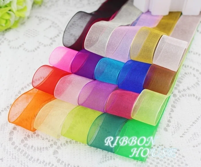 (50 Yards/Roll) Organza Ribbon Wholesale Gift Wrapping Decoration Christmas Silk Ribbons Lace Fabric 12/15/20/25/40/50mm