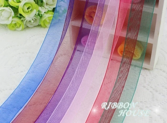 (50 Yards/Roll) Organza Ribbon Wholesale Gift Wrapping Decoration Christmas Silk Ribbons Lace Fabric 12/15/20/25/40/50mm