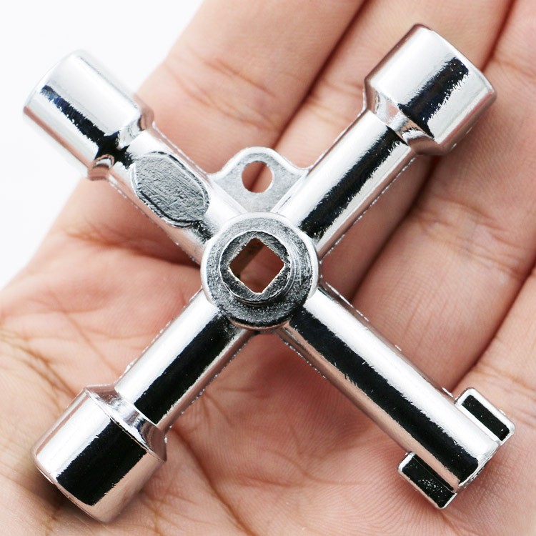 4 Way Universal Cross Triangle Wrench KEY for Train Electrical Elevator Cabinet Valve Alloy Triangle