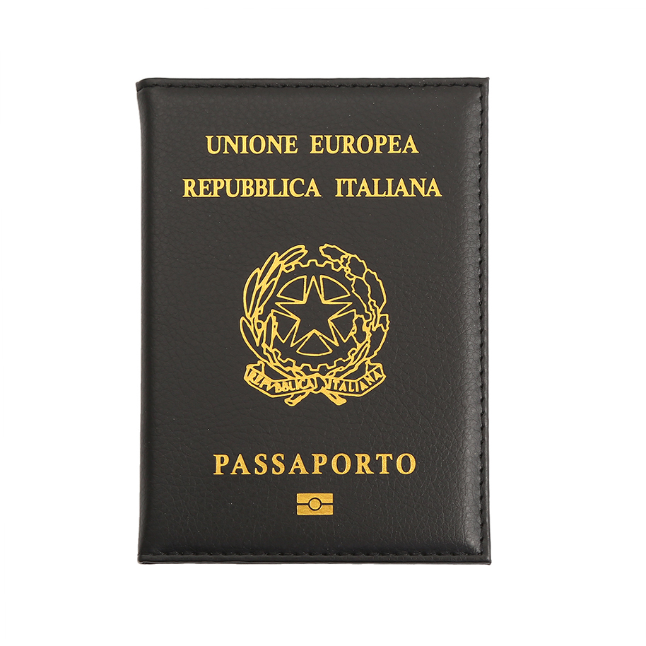 Top Quality Italy Passport Cover Women Travel Italian Passport Case Pu Leather Black Cover for Passport Travel Passport Holder