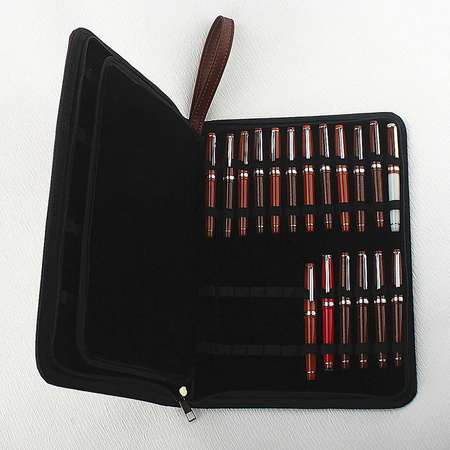 New Leather Large Capacity Fountain Pencil Case 48 Slots Pen Bag Writing Holder Supplies Accessories