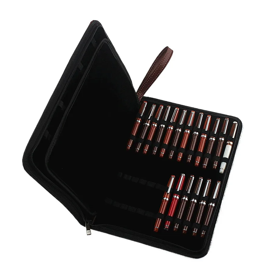 New Leather Large Capacity Fountain Pencil Case 48 Slots Pen Bag Writing Holder Supplies Accessories