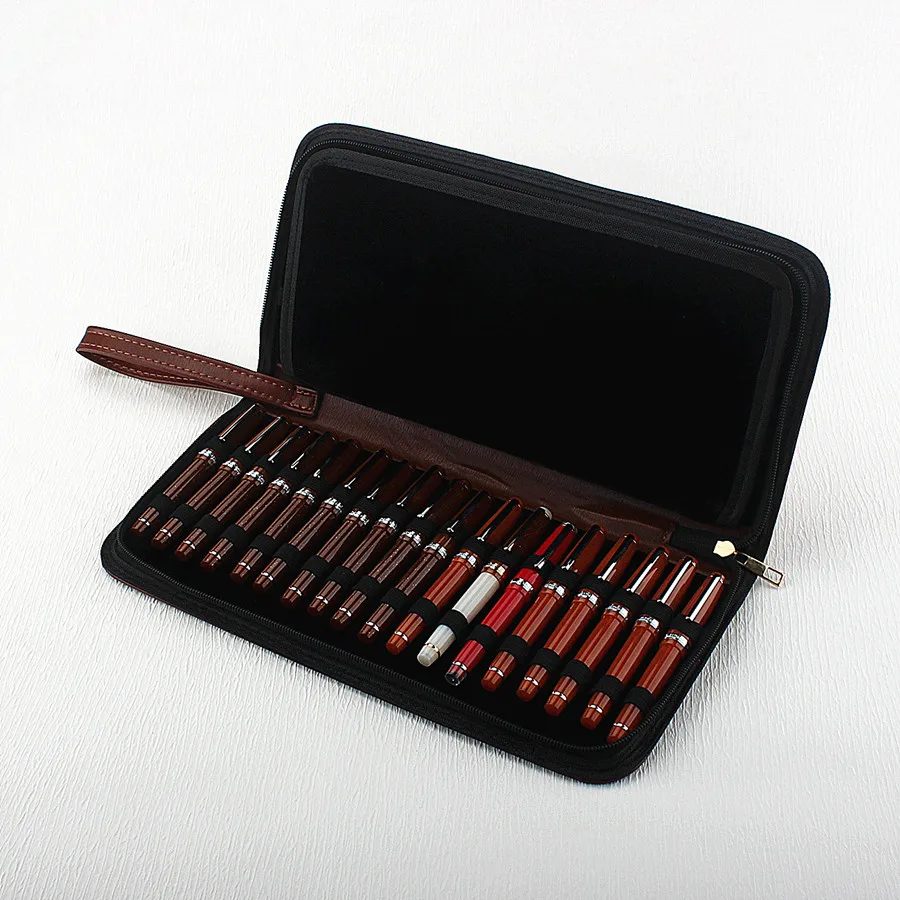 New Leather Large Capacity Fountain Pencil Case 48 Slots Pen Bag Writing Holder Supplies Accessories