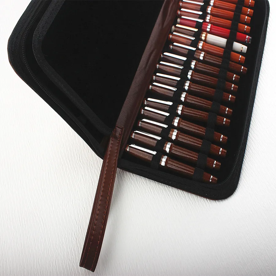 New Leather Large Capacity Fountain Pencil Case 48 Slots Pen Bag Writing Holder Supplies Accessories